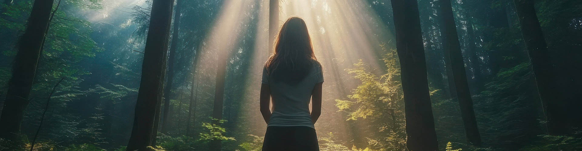 森と女性の画像